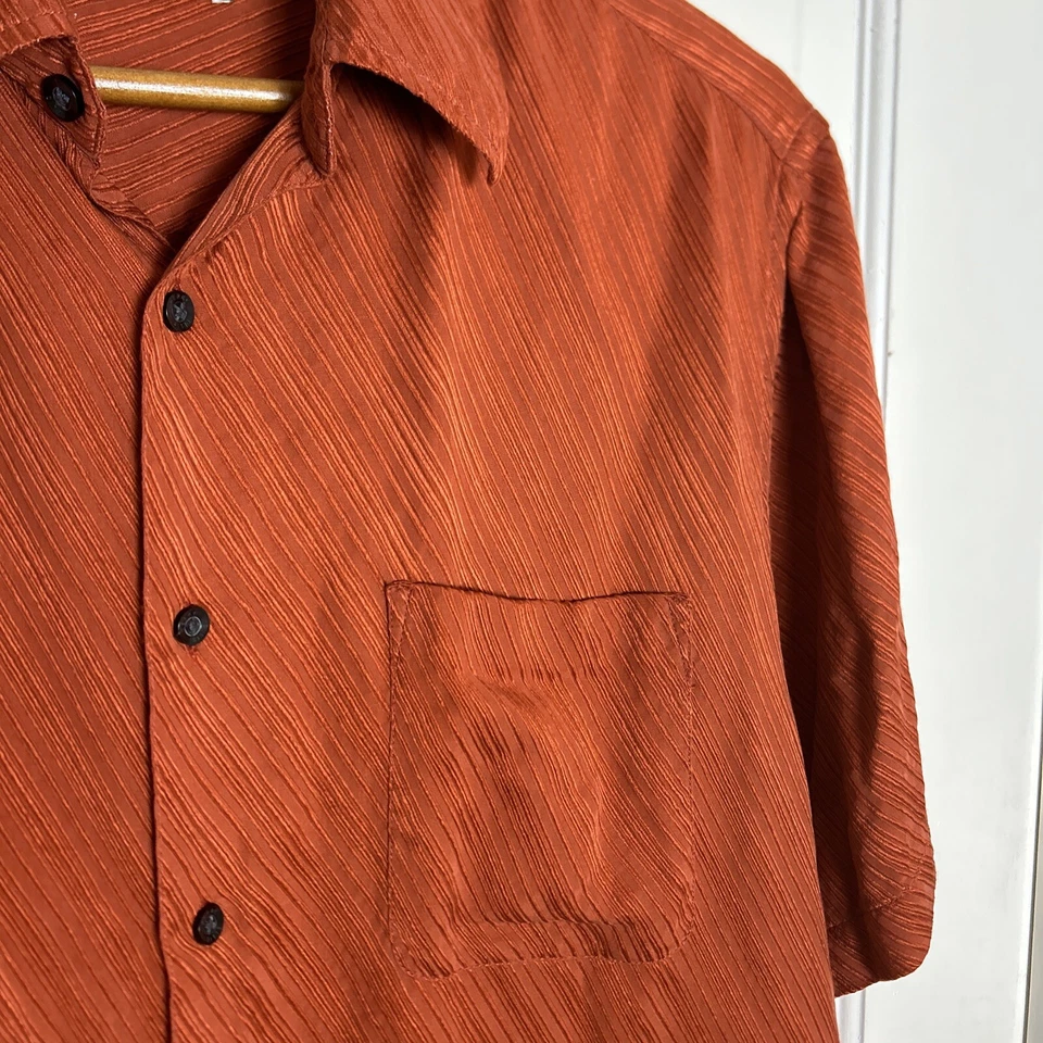 Perry Ellis 100% Silk Shirt Men's Size M Button Up Striped Short Sleeve, EUC - Image 3 of 4