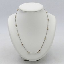 Collier Long Vintage Grappes De Perles Coquillage Crème Et Fleur Bleue - Bohème