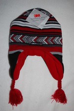 Boys Warm Winter Hat RED BLACK GRAY WHITE Fleece Lined 3M THINSULATE Ear Flaps