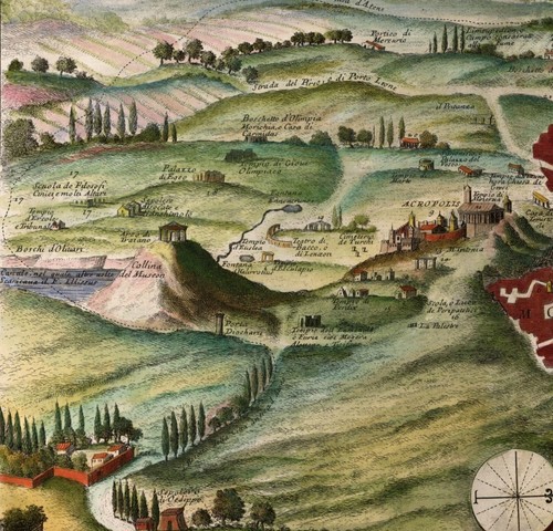 Ancient 1687 Early Antique Detailed Map Of Athens; Canvas Magnetic Wooden Hanger - Picture 8 of 16