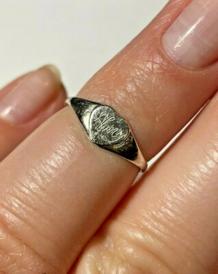 Vintage zierliches Herz ''Amy'' signiert Silber Phalanx Finger Zehenring Größe 2,5 5k 9
