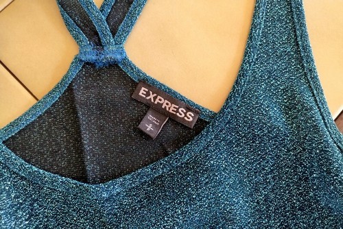 Camiseta sin mangas EXPRESS brillante metálica azul turquesa semi transparente espalda deportiva (S) NUEVA - Imagen 5 de 5