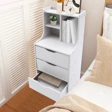 Tall White Nightstand w/ 3 Drawers Side Stand Cabinet Night Stand Bedside Tables
