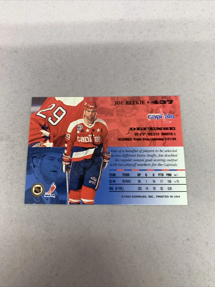 1994 Donruss The Leaf Set Hockey Card #437 Joe Reekie Washington Capitals - Image 4 of 4