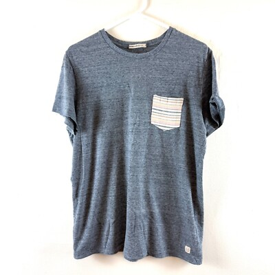 Marine Layer Men Sz Medium Heather Grey Cotton Signature Pocket Tee Striped Huck