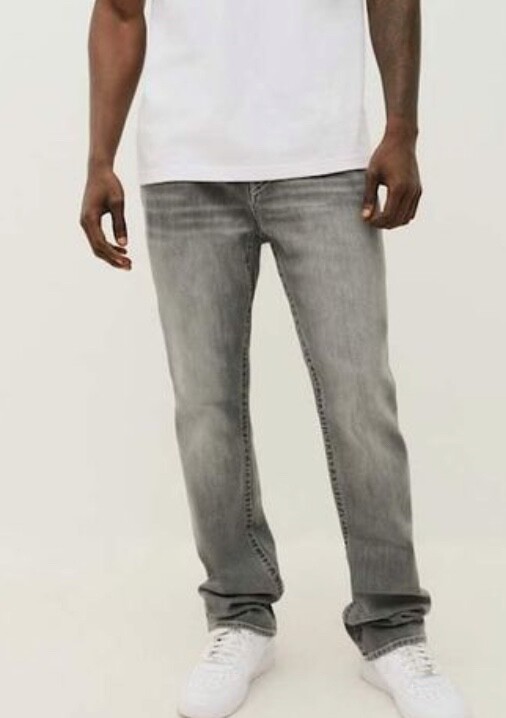 True Religion Ricky С большой футболкой и клапаном свободного кроя, прямые серые мужские хлопчатобумажные джинсы, размер 36
