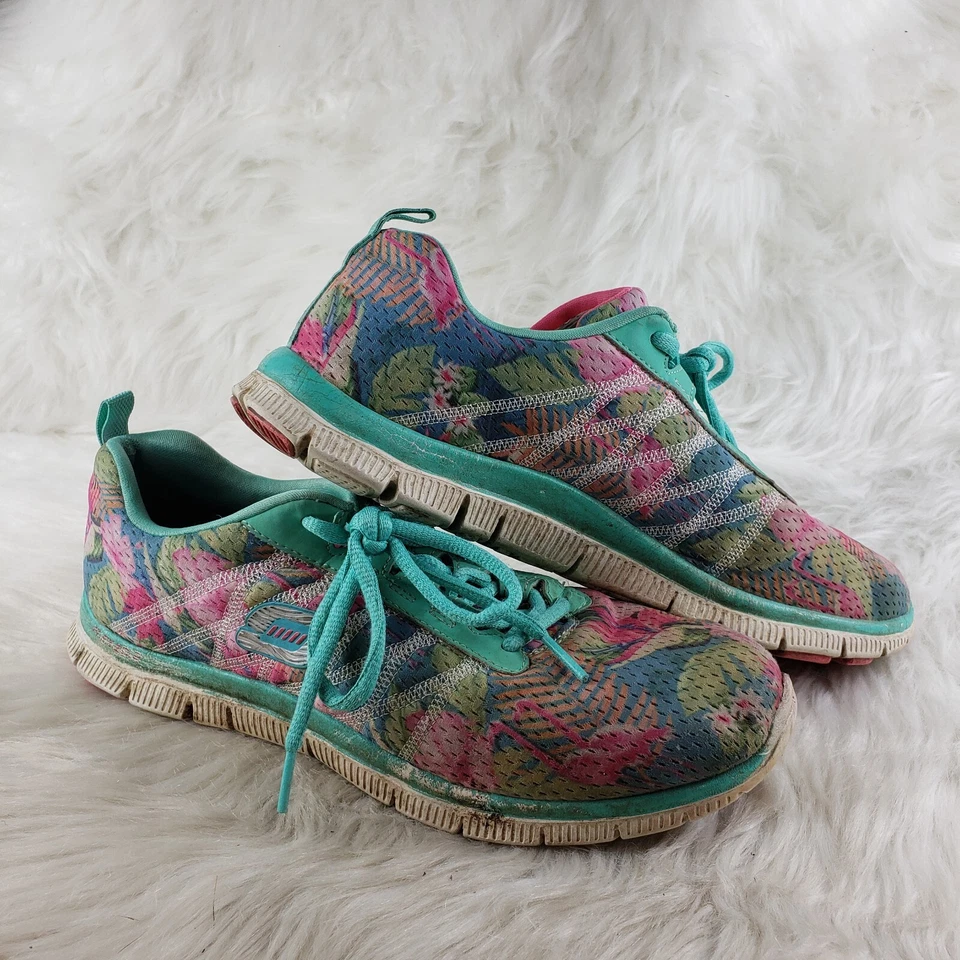 SKECHERS 12061 Blue Pink Flowers Casual Active Shoes Womens Size US 9.5 EUR 39.5 - Image 2 of 4