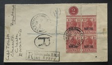 GRENADA 1916 ENVELOPE R WITH QUARTINA BDF AND NO. TABLE 2 IN CIRCLE N.111 1d. SPL