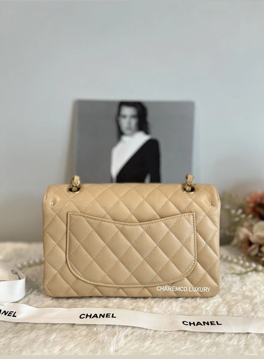 BNIB 🤎 2022 CHANEL Small Beige Clair Classic Double Flap 🤎Caviar GHW  Microchip