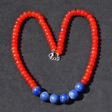 Beautiful 483.00 Cts Orange Onyx & Blue Lapis Lazuli Beaded Necklace AK 21 E544