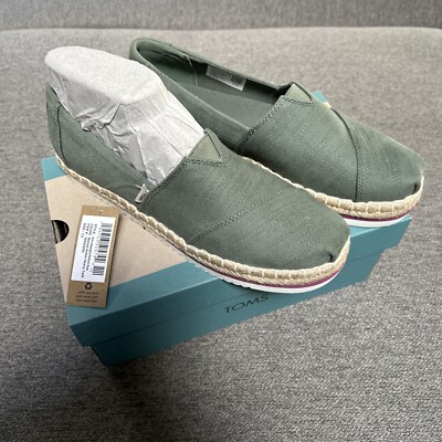 Tom s Shoes For Women Size 7.5 Bonsai Green NEW Alpargata Platform Twill