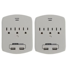 2Pack 3-Outlet Power Adapter Surge Protector w/ 2 USB Ports, 1875W, 120V, White