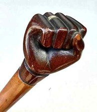 Vintage Antique 1800  Fist Carved Wood Fancy Swagger Knob Walking Stick Cane