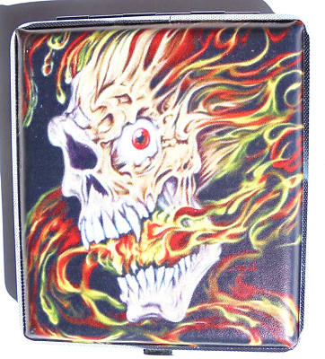 Eclipse Fire Skull Design Crushproof Metal Cigarette Case, Kings ...