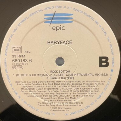 Babyface / Rock Bottom (The CJ Mackintosh Mixes) 1993 UK Vinyl 