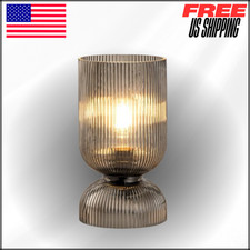 Glass Mid Century Table Lamp with Smoky Gray Glass Shade, Bedside, Nightstand