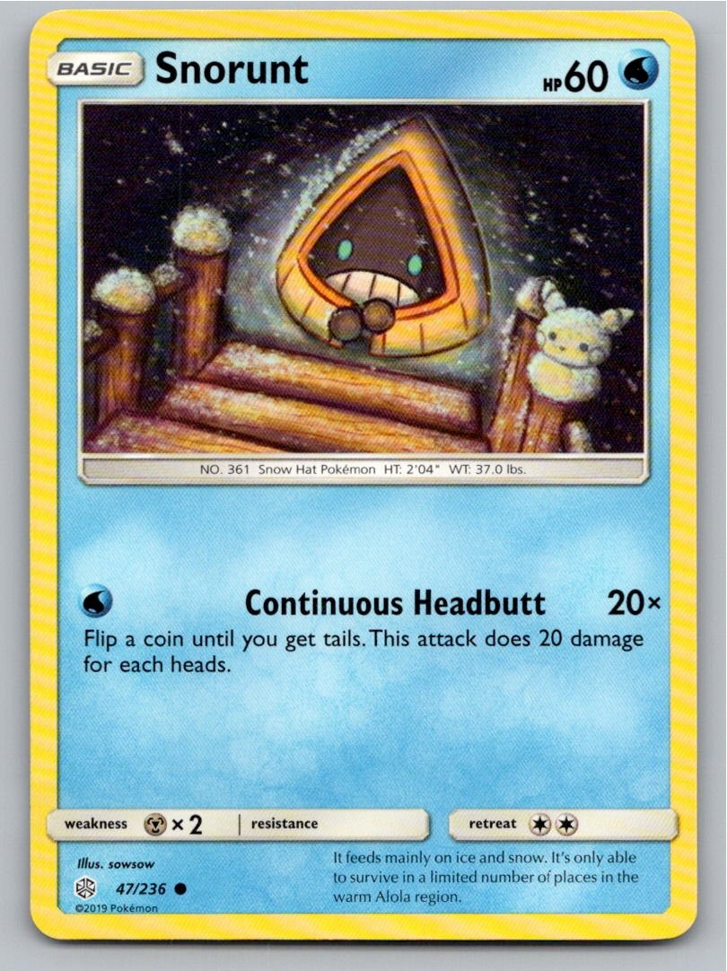 2019 POKEMON SNORUNT COSMIC ECLIPSE 47/236 C NM A68498 FREE S&H
