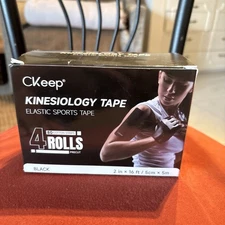 3 Rolls Sealed Black CKeep Kinesiology Tape - 2 in x 16 ft Elastic Sports Tape.