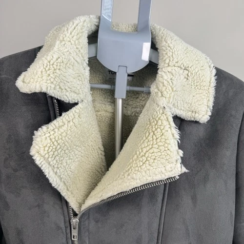 Topman Gray Faux Shearling Jacket Coat - Men's Size Small -  Zipper Closure image 2