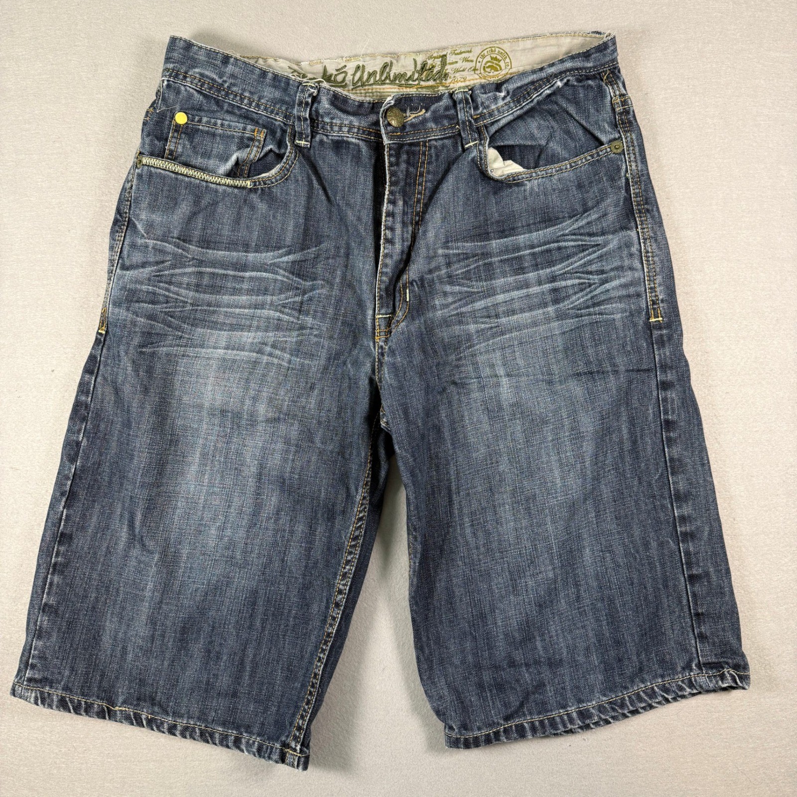 Y2K Ecko Unlimited Denim Shorts Mens 34 Blue Baggy Fit Skater Hip Hop Jorts