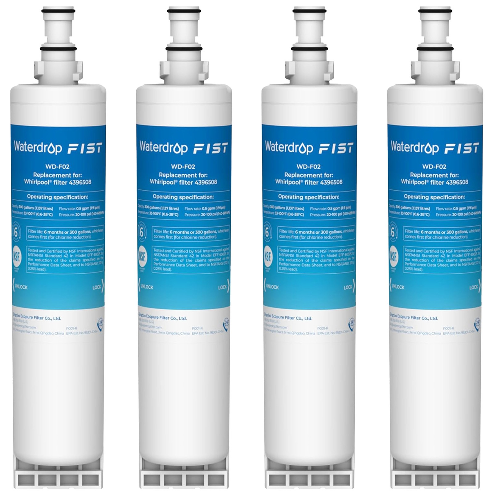Waterdrop 4396508 Replacement for 4396508 nlc240v 4396510 Water Filter, 4 packs