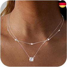 ALEXCRAFT Sterling Silber 925 Ketten mit Zirkonia Halskette für Damen, 14K 