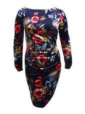 Vince Camuto Women's Floral-Print Velvet Bodycon Dress (14, Navy Multi)