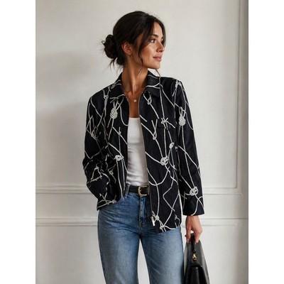 Basler Club Womens Black White Nautical Rope Knot Print Zip Up Jacket Cotton 42