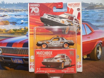 Miniature Matchbox Ford Mustang LX SSP Police 1993 - édition 70 Ans - échelle 1:64 - Neuve
