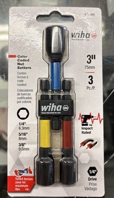 Wiha Color Coded Magnetic Nut Setter, 3 Piece Set, 3 In, Magnetic, Impact Rated.