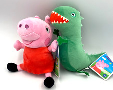 Set of 2 Peppa Pig Plush Toys 8 inch Dinosaur and Peppa Pig New with Tag