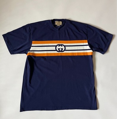 Gucci Men's Purple Logo Stripe T-Shirt XL Made in Italy Cotton Tee