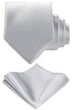 TIE G Solid Satin Woven dyed Color Formal Black Necktie and Pocket Silver