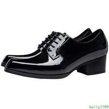 2025 Men's Shiny Leather Lace Up Square Toe Shoes Dress Clubwear Party Prom Work