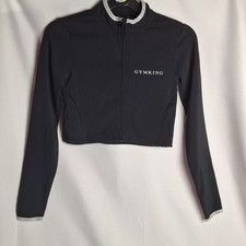 Gym King Womens Crop Zip Top Size 8 Black Long Sleeve Gym Training Activewear