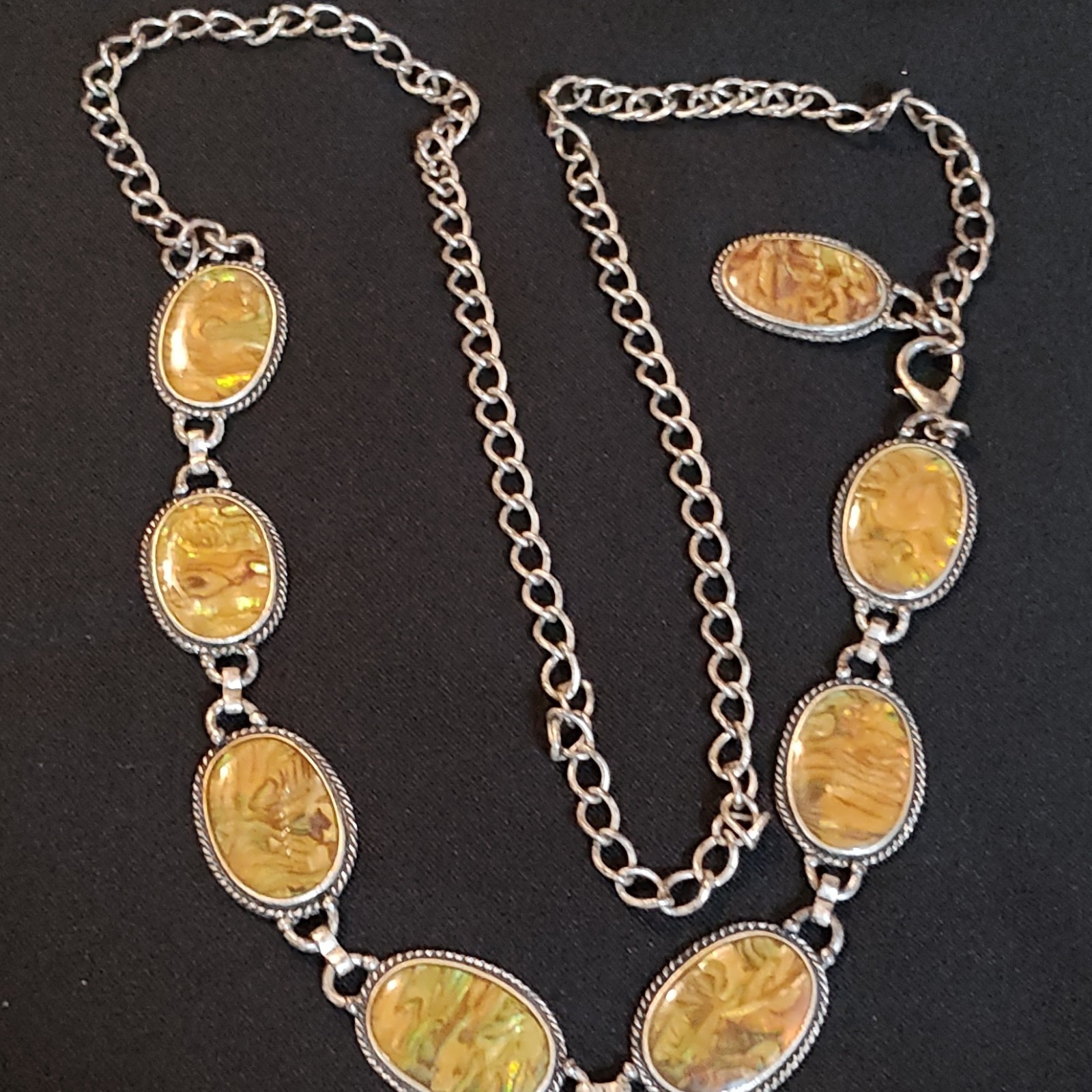 Statement Abalone Shell Necklace Oval Link Chain … - image 3