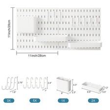 White Pegboard Wall Organizer System Durable Steel Kit with Hooks Storage