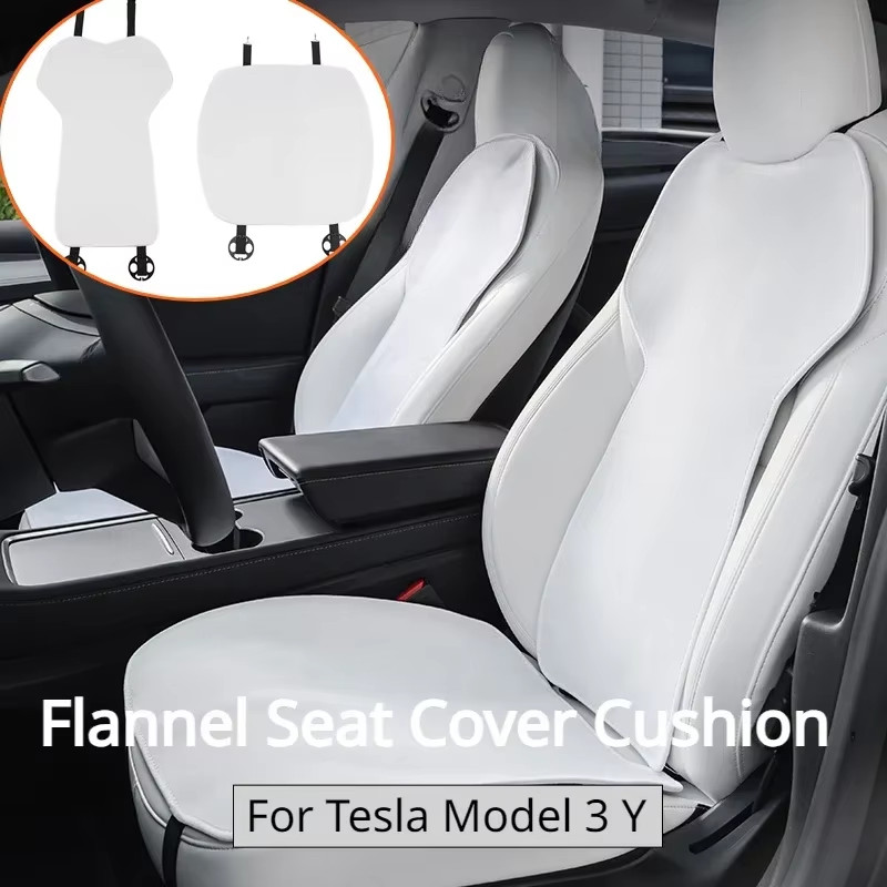 Seat Cover Cushion for Tesla Model 3 Y Flannel White Seat Protection Mat Anti-di