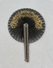 Vintage Victorian Folding Mourning Fan Round Black Cockade Civil War Era 