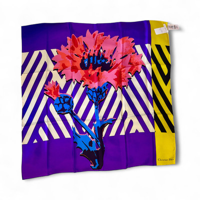 Christian Dior D-Flower Pop Art Silk Scarf Large Floral Print Authentic w Tags