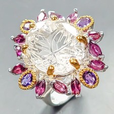 Vintage ring 14 ct Natural Quartz Ring 925 Sterling Silver Size 6.75 /R445810