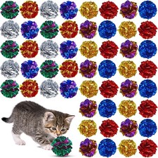 104 PCS Cat Crinkle Ball Bulk Toys 1.69 Inch Polyester Film Kitten Balls