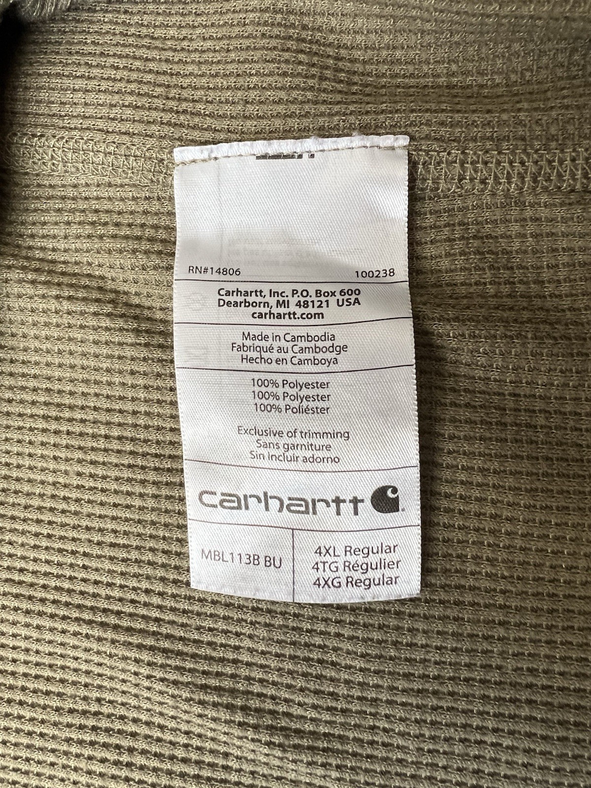 Carhartt Shirt Mens 4XL Waffle Knit Thermal Long Sleeve Force Green Casual Work thumbnail 6