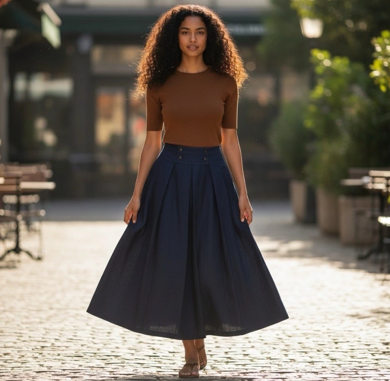 Caché 100% Linen Pleated Midi Skirt (Size 14) vintage