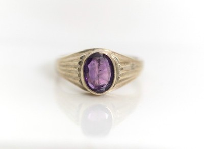 Vintage Sterling Silver 925 Solitaire Amethyst Ladies Ring, Size 55