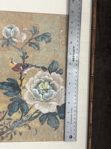 Vintage Japanese Watercolor Painting Hummingbird On Flowers 21” X 14" Signed - Picture 7 of 8