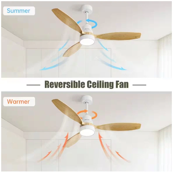 PUDO 52" LED Ceiling Fan Natural Wood Indoor Light 3-Blade Wooden Remote Control - Image 4 of 4
