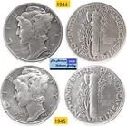 Vintage 1944 45⌛US Phila Mint World War II Silver Mercury Dimes🪙As Depicted🪙
