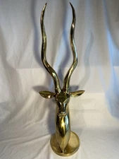 Large Brass Antelope Gazelle Statue Hollywood Regency Mid Century 29” H Vintage
