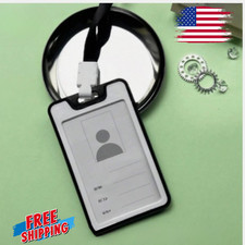 1pc ID Badge Holder Double-Sided Windows Clear Vertical Card Holder with Lanyard